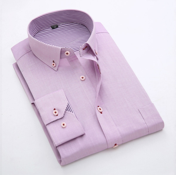 Summer Long Sleeve Solid Color Shirt Mens Business Causal Shirts Slim Fit Work Formal Dress Shirts Groom Wedding Shirt