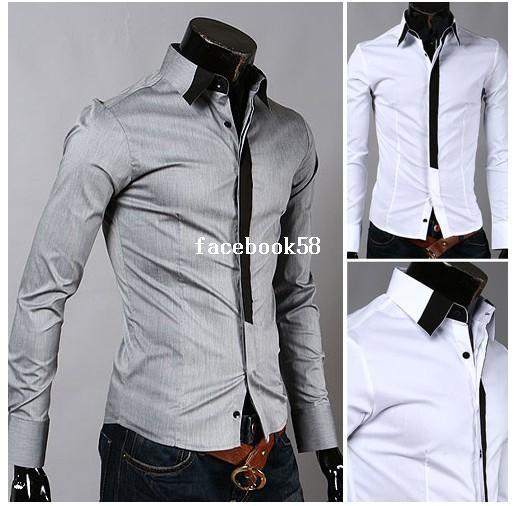 Free shipping Hot Sale Fashion long sleeve neckline false color matching tie cultivate one's morality men's shirts