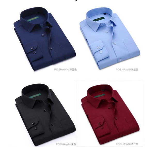 6 Colors Designer Men's Shirt Long Sleeve Slim 2018 New Fashion High Quality Solid Color Men's Shirts For Business Weddings Shirts for Groom