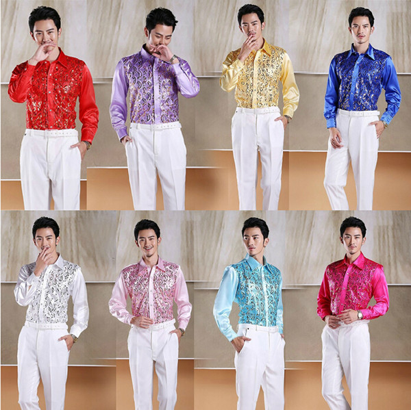 2015 Shiny men's high-grade Sequins shirt/studio/stage performance/chorus Sequins clothing/MC host/singer clothing