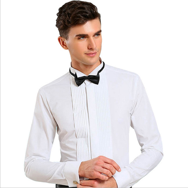 High Quality White Wedding Bridegroom Shirts Swallow Collar Dress With Long Sleeve Pure Shirt Formal Party Prom Men Shirts ( 37--46 )