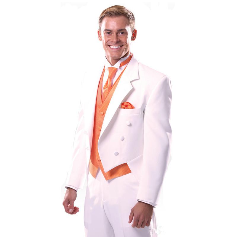 Wholesale-2015 men suits for wedding Luxury Notch Lapel Long Tail 3 Piece Formal White Tuxedo For Men suits mens men suits for wedding