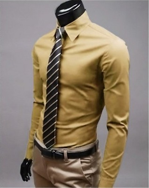 New Fashion Brand Khaki Groom Shirts Long Sleeve Shirt Men Slim Design Formal Casual Male Dress Shirt Size M-5XL (C8011)