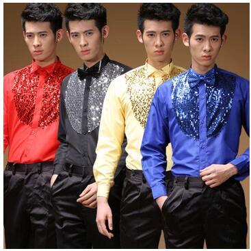 Men's Fashion Luxury Stylish Casual Designer Dress Shirt Cultivate one's morality long sleeve shirt wedding shirt , Shiny dance shirt LLK34