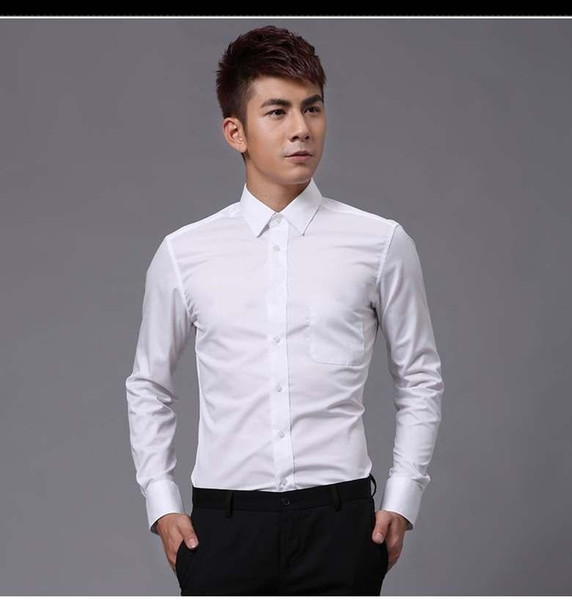 Hight Quality White Cotton Long Sleeve Groom Shirt Men Small pointed collar fold Formal Occasions Dress Shirts NO:01