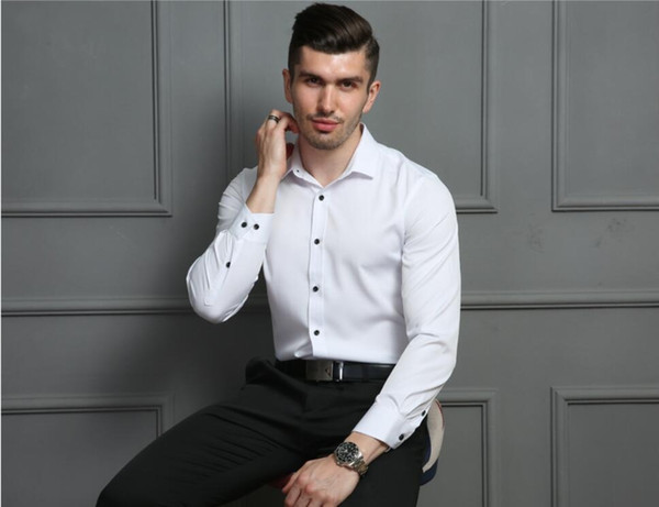 Micro-elastic Leisure Non-ironing Men Dress Shirts Long Sleeve Plus Size Formal Groom Wear Business Male Work Office Shirts