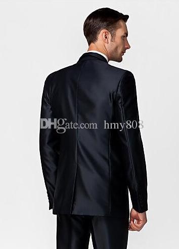 Wholesale-Dark Blue&Red One Button Tailored Fit Two-piece Tuxedos Tuxedos 2Piece Set (Jacket+Pants+bow tie)