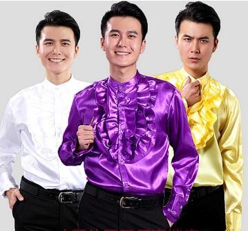 Men's Fashion Luxury Stylish Casual Designer Dress Shirt Cultivate one's morality long sleeve shirt wedding shirt ,shiny dance shirt LLK35