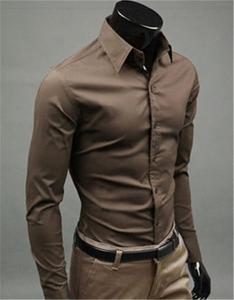 New Fashion Brand Coffee Groom Shirts Long Sleeve Shirt Men Slim Design Formal Casual Male Dress Shirt Size M-5XL (C8010)