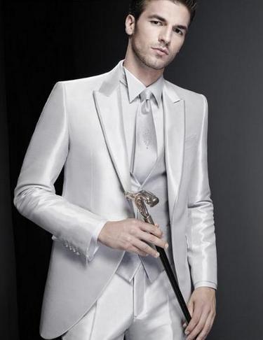 Wholesale-New /Wedding Suits For Men Three Piece Mens Suits For Prom Two Button Groomsmen Suit /Jacket+Pants+Vest+Tie