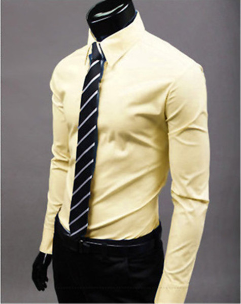New Fashion Brand Yellow Groom Shirts Long Sleeve Shirt Men Slim Design Formal Casual Male Dress Shirt Size M-5XL (C8003)