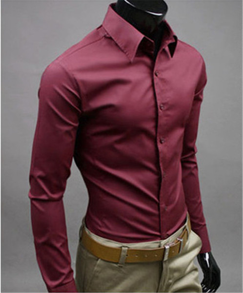 New Fashion Brand Claret Groom Shirts Long Sleeve Shirt Men Slim Design Formal Casual Male Dress Shirt Size M-5XL (C8008)