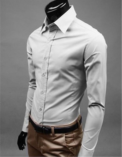 New Fashion Brand Light grey Groom Shirts Long Sleeve Shirt Men Slim Design Formal Casual Male Dress Shirt Size M-5XL (C8014)