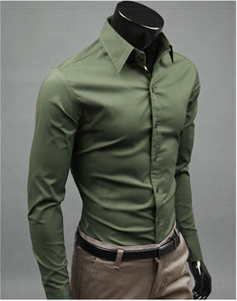 New Fashion Brand Military green Groom Shirts Long Sleeve Shirt Men Slim Design Formal Casual Male Dress Shirt Size M-5XL (C8009)