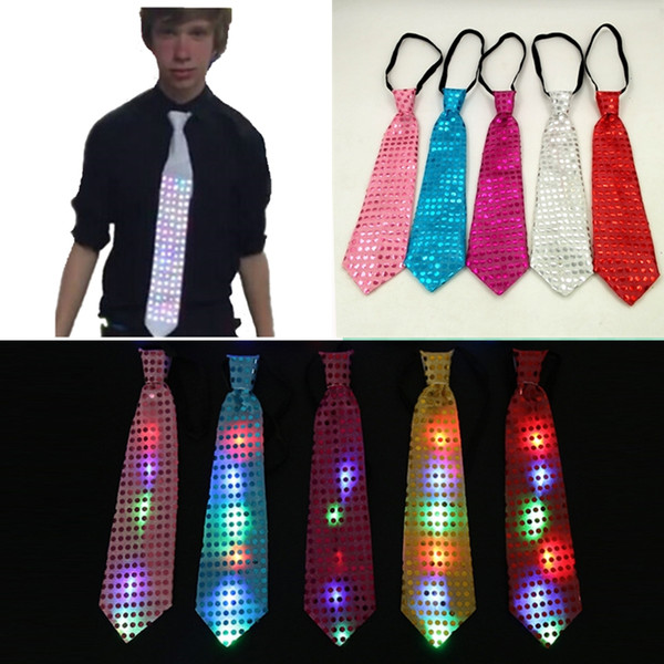 Cheap Luminous Neck Tie Sequin Flashing LED Bow Tie 8 Colors Groom Neck Ties Wedding Bar party Decoration