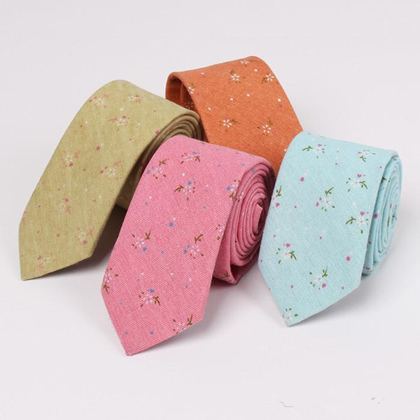 New Fashion Groom Wedding Neck Ties Floral Printed Cotton Linen Tie For Mens Wedding Prom Evening Party Suits Skinny Grooms Necktie Cheap