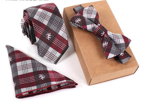 Slim Tie Set Men Bow Tie and Pocket Square Bowtie Necktie Cravate Handkerchief Papillon Man Hombre Suits