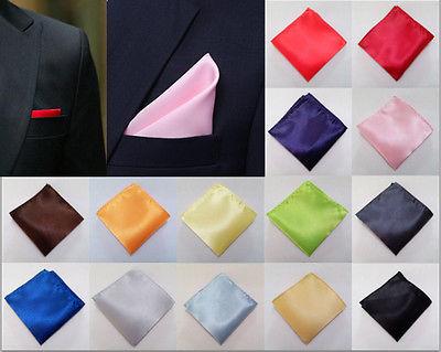 New Mens Satin Pocket Square Hankerchief Hanky Plain Solid Color H2010167