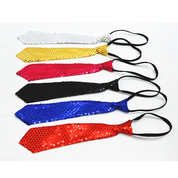 Attractive Men And Women Sequins Ties Adjustable Zipper Design Party Dance Perform Cosplay Kids Neckties Cheap Wedding Accessory