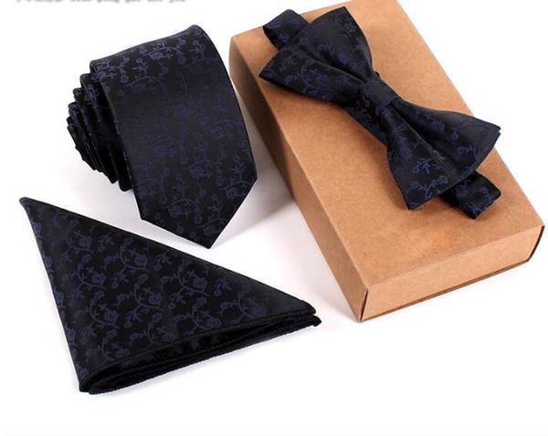 Handkerchief Pocket Square Suit Set Men NeckTie Set Bowtie Slim Necktie high quality Slim Skinny Narrow For Men Suits