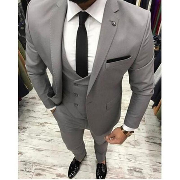 Slim Fit Grey Groom Tuxedos Excellent Men Wedding Tuxedos High Quality Men Formal Business Prom Party Suit(Jacket+Pants+Tie+Vest) 1747