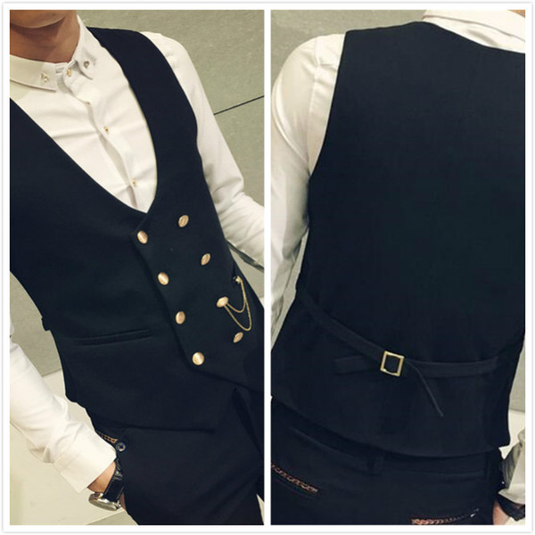 New Waistcoat Suit Vest Fashion Double Breasted Slim Fit Menle Dress Vest for Formal Wedding Gown