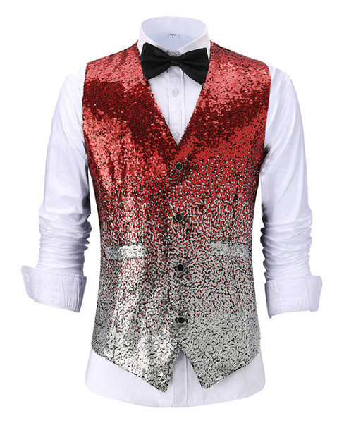 Solovedress Men Groom Vest 2020 Slim Fit Shiny Sequin Suit Vest Wedding Groomsmen Waistcoat Custom Made