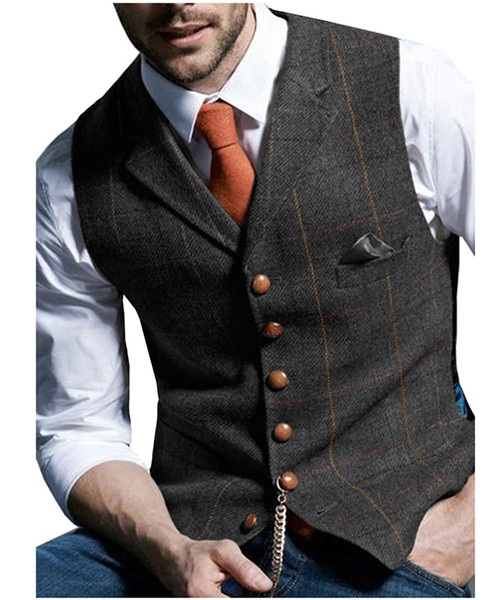 New Wool Plaid Men Suit Vest Slim Fit Notched Lapel Groom's Jacket Formal Tuxedo Party Prom Suit Vest Custom Made Wedding Suit Waistcoats