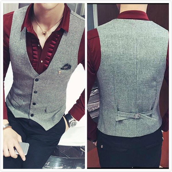 New Fashion Mens Suit Vest Waistcoats Slim Fit Men Formal Wedding Suit Vest Plus Size Dress Vest Men