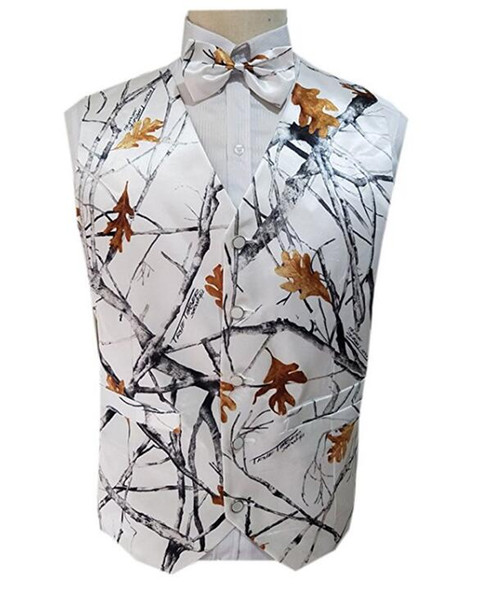 2020 White Camo Groom Vests Wedding Vests Realtree Spring Camouflage Slim Fit Mens Vests 2 piece set (Vest+Bow ) Custom Made Plus Size