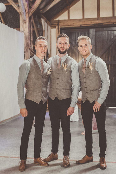 2019 High Quality Gray Wool Tweed Vests For Wedding Custom Made Formal Groom Suit Vest Slim Fit Waistcoat For Men Plus Size