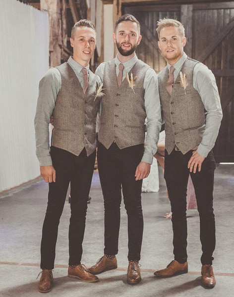 High Quality Gray Wool Tweed Vests For Wedding Custom Made Plus Size Formal Groom's Suit Vest Slim Fit Waistcoat For Men