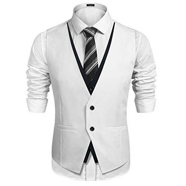 White Mens Wedding Vest Groom Vests Two Buttons Business Suit Vest Mens Vest Italian Groomsmen Waistcoat for Party