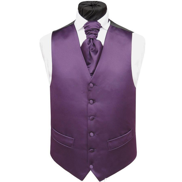 Handsome Purple Satin Wedding Vests Custom Made Groom Vest Slim Fit Mens Suit Vest Waistcoat Dress With Two Pockets(Vest+Tie)