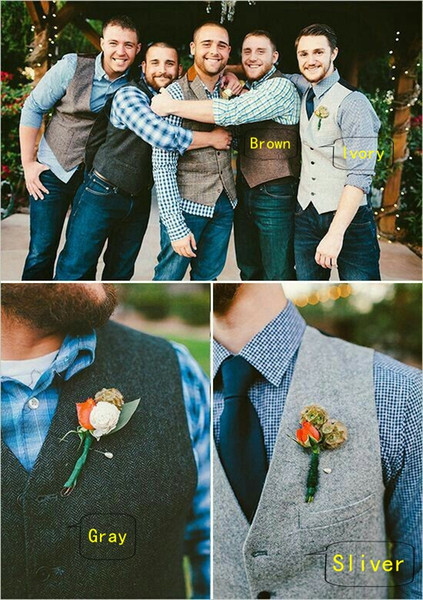 High-end Farm Country Wedding Groom Vests Wool Herringbone free Shipping Tweed Vests Slim Fit Mens Suit Vest Prom Wedding Party Plus Size