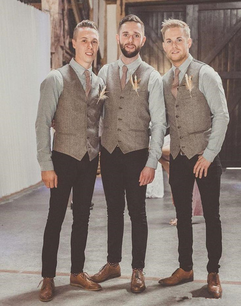 Hot Sale High Quality Gray Wool Tweed Vests For Wedding Custom Made Plus Size Formal Groom's Suit Vest Slim Fit Waistcoat For Men