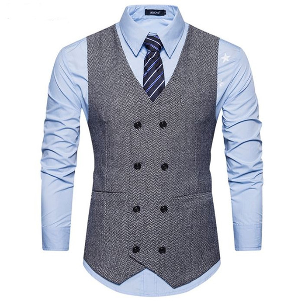 The bridegroom's vest in autumn and winter. And the wind male Plaid double breasted vest, casual fashion V collar vest.