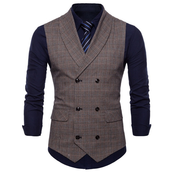 2019 Custom Made Hot Sell Groom British Vests Single Breasted Double Breasted Mens Plaid Vests Slim Casual Wedding Party Bridesgroom Vest