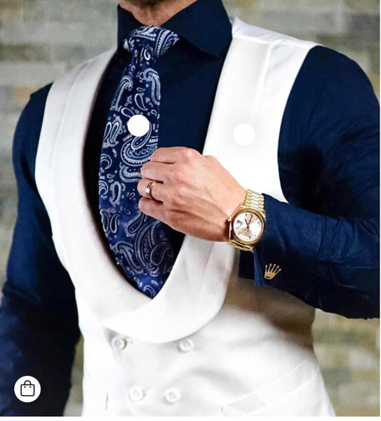 Fashion 2019 Double Breasted White Groom Vests For Wedding Slim Fit Mens Suit Vest Waistcoat Dinner Party Prom Vests For The Groom Dress