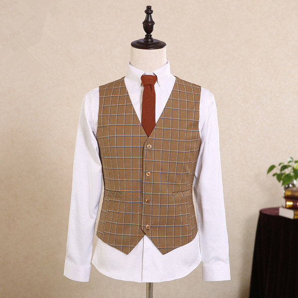 2017 New Groom Vests Slim Plaid Striped Pockets Single Breasted Casual Formal special occasion dresses Wedding Mens Vests Custom Made