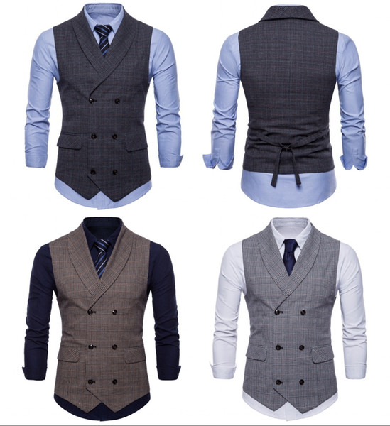 2019 Hot Sell Groom British Vests Single Breasted Double Breasted Mens Plaid Vests Slim Casual Wedding Party Bridesgroom Vest