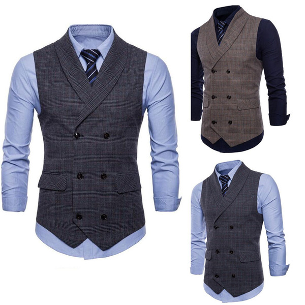 Hot Sell Groom British Vests Single Breasted Double Breasted Mens Plaid Vests Slim Casual Wedding Party Bridesgroom Vest