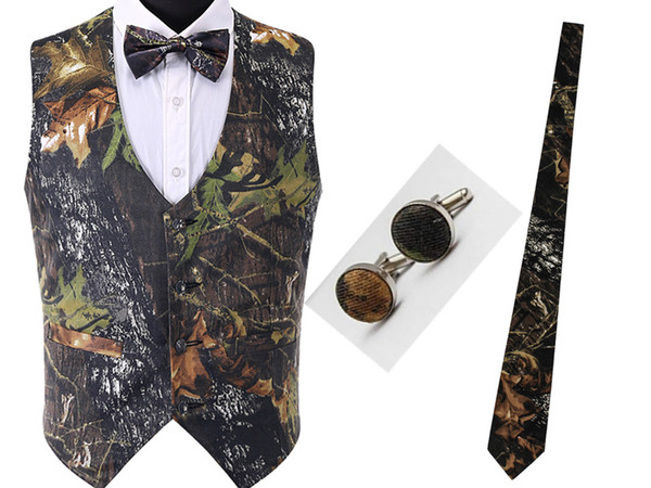 2018 cheap Groom Wear dark Hunting groom Vests 4 piece set Camo Tuxedo Vest dark Men's Camo Wedding Vests Camouflage Hunting Vests