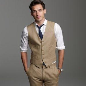 2020 Lastest Khaki Wedding Groom Vests Wool Herringbone free Shipping Tweed Vests Slim Fit Mens Suit Vest Prom Wedding Waistcoat Plus Size