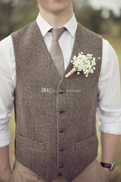 Groom Vests High Quality Brown Groomsmens/Best Man Vest Custom Made Size and Color Three Buttons Wedding/Prom/Dinner Waistcoat M1291