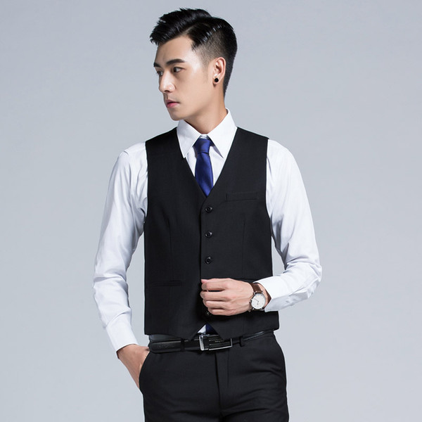 Mens Suit Vest Slim-Fit Suit Vest Vest Groom Groomsmen Solidarity Wedding Dress Dress Korean Version of the British Autumn