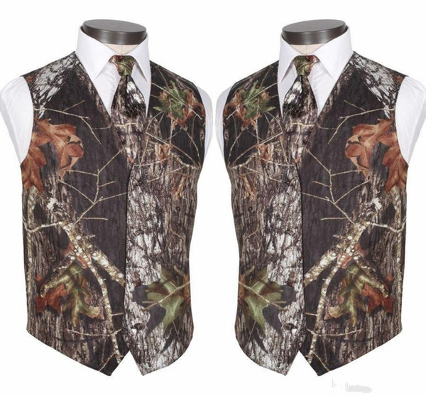 Custom Made Modest Camo Groom Vests Rustic Wedding Vest Tree Trunk Leaves Spring Camouflage Slim Fit Men's Vests