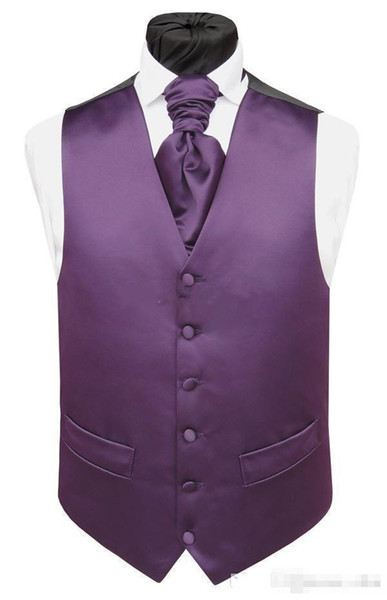 Handsome Purple Satin Wedding Vests Custom Made Groom Vest Slim Fit Mens Suit Vest Waistcoat Dress With Two Pockets Only Vest