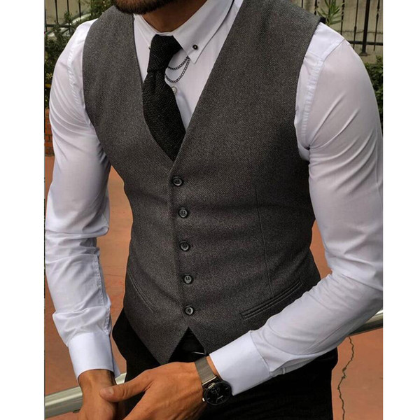 2020 Latest Wedding Wool Vests Gray Groom Vest Slim Fit Causal Business Mens Suit Vest Prom Wedding Waistcoat