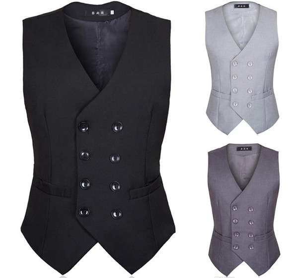 2020 New Enhance The Autumn Men Suit Armor British Style And Korean Version Of Black Double-Breasted Body-Shaping Men Suit Waistcoat